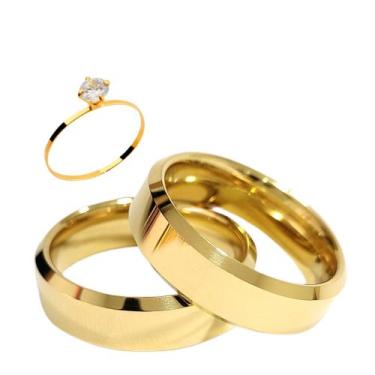 Imagem de Par Aliança Casamento Chanfrada 6mm Tungstênio ouro 18k - Noran