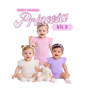 Imagem de Kit Body Bebê 3pçs Roupa Menina Manga Princesa Algodão PGG Roupa bebê 