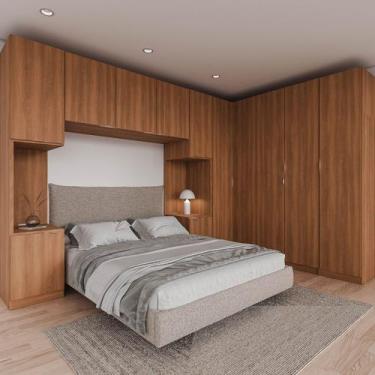 Imagem de Guarda Roupa Modulado de Casal 12 Portas 6 Peças 2 Mesas de Cabeceira 