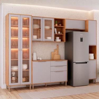 Imagem de Cozinha Modulada 5 Peças com 1 Cristaleira 1 Balcão 2 Armários Aéreos e 1 Torre Brilhante Cinamomo/Platina