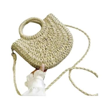 Imagem de Bolsa De Palha Trançada Grande Para Mulheres, Formato De Lua, Com Laço