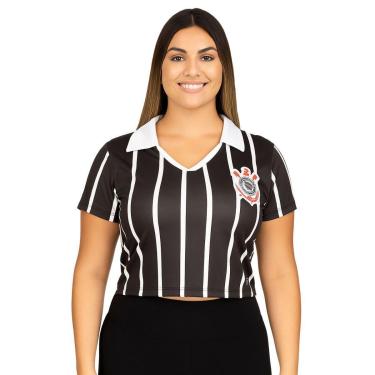 Imagem de Polo Cropped Corinthians Retrô Feminino Preto-Feminino