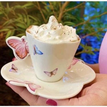 Imagem de Conjunto 2 xícaras de Café Porcelana com Pires Borboletas 100ML - Wolf