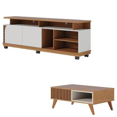 Imagem de Rack Bancada Jurerê 1.8 Freijó Off White Matte com Mesa de Centro Jeri Freijó Off White...
