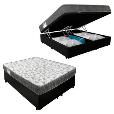 Imagem de Cama Box Completa Casal 138cm Baú Bipartido Sintético com Colchão Espuma D33 Suede Pret...