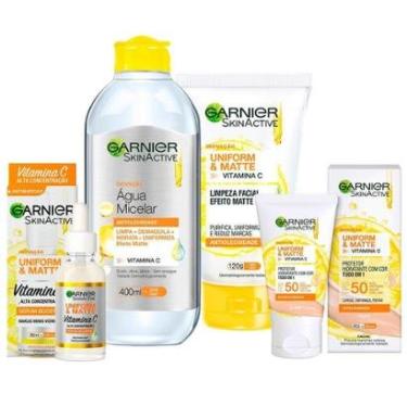 Imagem de Garnier Skin Uniform & Matte Vitamina C Kit – Sérum + Gel de Limpeza + Água Micelar + P...