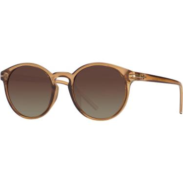 Imagem de Óculos de Sol Feminino Redondo Armação Transparente Com Metal Dourado Lente Polarizada...