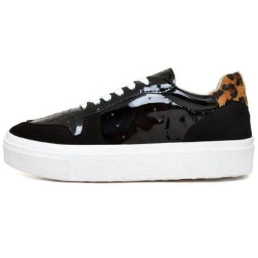 Imagem de Tenis Feminino Plataforma Casual Verniz Detalhe Animal Print Cadarço M