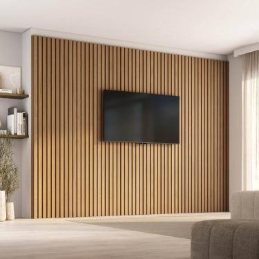 Imagem de Painel Ripado para TV até 86 Polegadas 320cmx250cm Aruá CabeCasa MadeiraOriginals Jatoba