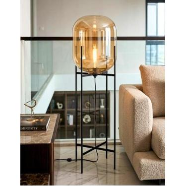Imagem de Luminária de Chão Piso 160cm Globo Vidro Âmbar Coluna Pedestal Moderno