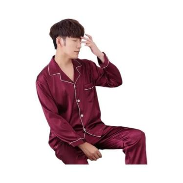 Imagem de Conjunto De Pijamas De Seda Satin plus Size Em Cor Sólida Com Botões P