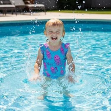Imagem de Roupa De Praia Infantil Menina Maiô Estampado Forrado Com Proteção Sol