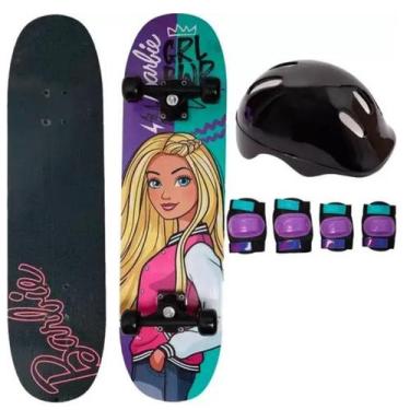 Imagem de Skate Infantil Da Barbie Com Kit Proteção 7619-1 - Fun