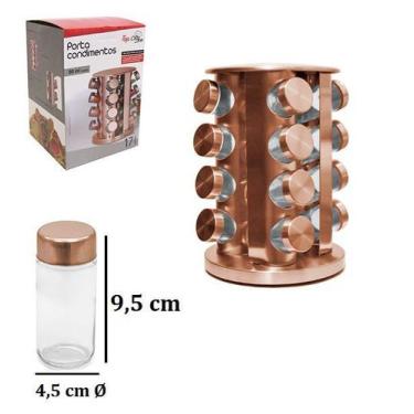Imagem de Porta Condimentos com 16 Vidros de 80 ml + Suporte de Inox Giratório R