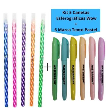 Imagem de Kit de Canetas Esferográficas e Marca Texto OEM Jocar 0.7 Masterprint 5 Canetas e 6 Marca Texto 5 Canetas+6 Marca Texto