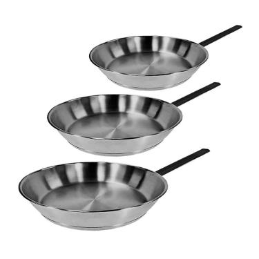 Imagem de Kit Jogo Frigideiras Aco Carbono Chapa 1mm Cabo de Ferro 25cm 30cm 35cm Distribuicao de Calor Jamar
