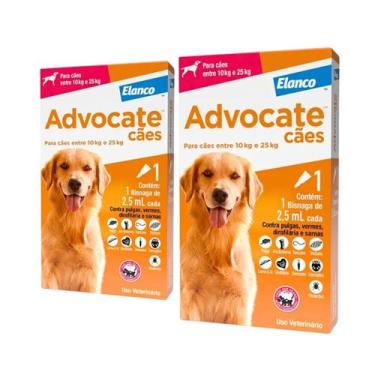Imagem de 2 Elanco Advocate 1 Bisnaga  2,5mL Antipulgas e Vermífugo Cães 10 a 25