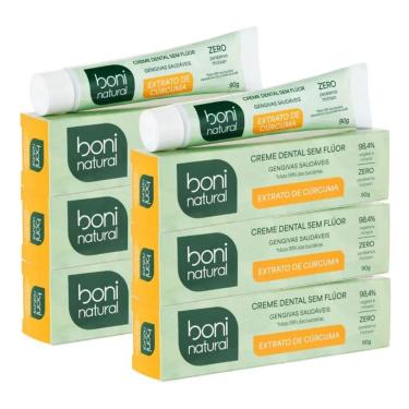 Imagem de Kit 6 Cremes Dentais Hortelã E Cúrcuma 90g Vegano Boni Natural