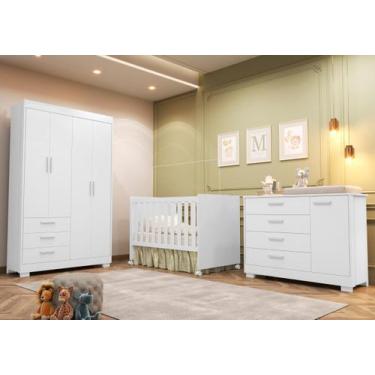 Imagem de Quarto Completo Zaki com Berço 3 em 1 Katatau Branco/Fosco - Móveis Re