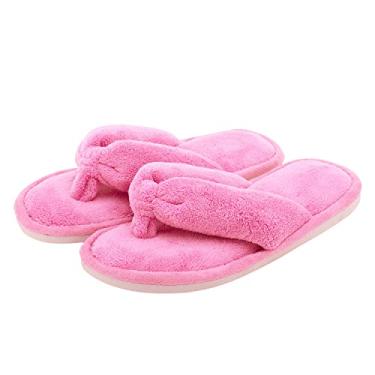Imagem de Onmygogo Pantufas femininas de bico aberto com espuma viscoelástica, pele sintética macia, antiderrapante, rosa, 9-10