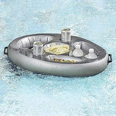 Imagem de maogear - Bandeja inflável de 8 furos, mesa flutuante para piscina, suporte para bebidas, bar flutuante, acessório de piscina, flutuador (1 peça, prata)