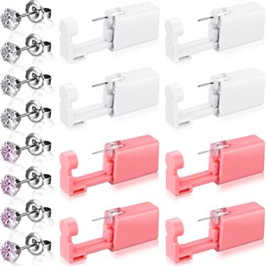 Imagem de 8 Peças Ferramenta Piercing Auricular Descartável Kit Piercing de Ouvido de Segurança Portátil para Ouvido Piercing de Ouvido com Piercing de Ouvido com Cristal (Branco, Rosa)