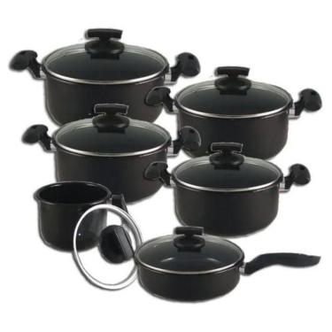 Imagem de Jogo De Panelas 6 Peças Preta Tampa De Vidro