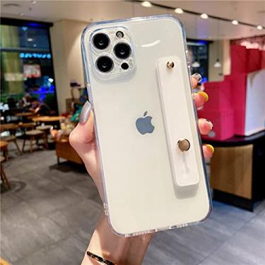 Imagem de Capa quadrada transparente de cor fluorescente para iphone 13 12 mini 11 pro max xr x xs 6 7 8 plus se2 alça de pulso suporte capa brilhante, branca, para ipone se 2020