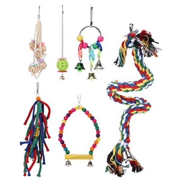 Imagem de Papagaios mastigando brinquedos suspensos, pequenos pássaros baloiço brinquedos anti mordida madeira para calopsita para periquitos