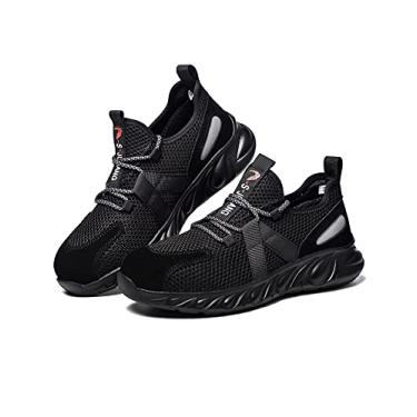 Imagem de Bestgift Botas de Segurança Sapatos Tênis com Biqueira de Aço Calçados de Trabalho e Utilitários Botas de Trabalho Preto 38.5