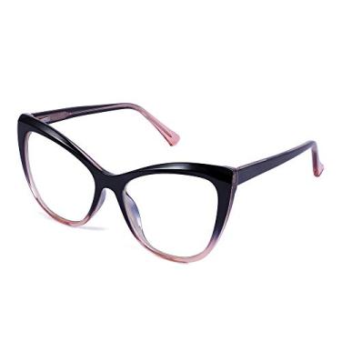 Imagem de Feisedy Óculos femininos com armação grande moderna gatinho TR90 bloqueador de luz azul hastes hastes para computador B2676