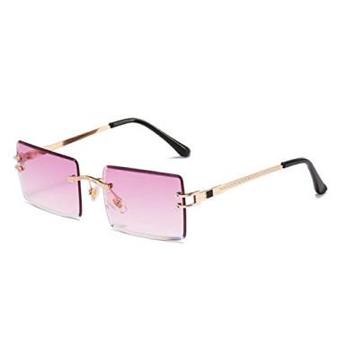 Imagem de Óculos de sol retangulares sem aro para mulheres moda óculos quadrados sem moldura para homens ultraleve uv400 óculos tons unissex, ouro roxo, um