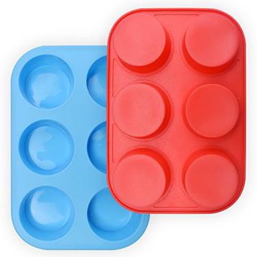 Imagem de HomEdge – Panela de silicone para 6 xícaras, pacote com 2 moldes de cupcake antiaderentes, azul e vermelho