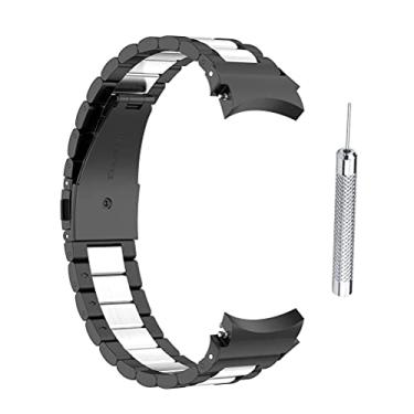 Imagem de Enfudid Pulseiras de substituição compatíveis com Samsung Galaxy Watch4 40/44mm Galaxy Watch 4 Classic 46 mm/42 mm pulseira de aço inoxidável – mulheres homens (preto, prata, preto)