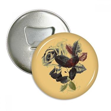 Imagem de Aquarela de folhas de flores rosas abridor de garrafas ímã de geladeira emblema multifuncional