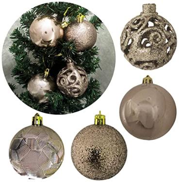 Imagem de Kit com 9 Bolas de Natal com Textura Geométrica Dourado 6 cm Ø