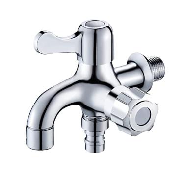 Imagem de LIDON Torneira de saída dupla de latão Torneira dupla Pia de banheiro Conector de mangueira de água dupla Máquina de lavar Divisor de mangueira Adaptador de torneira de saída dupla para banheiro de pia, cromado A (cor: cromado A)