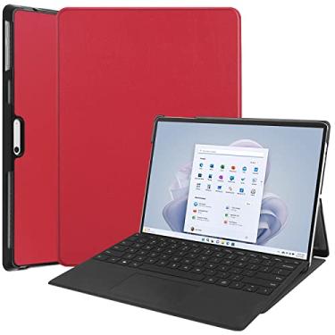 Imagem de Capa para tablet para Microsoft Surface Pro 9 lançado em 2022 (13 polegadas), capa para tablet inteligente com três dobras, capa dura para PC capa fina para vários ângulos de visualização suporte capa dura fólio (cor: vermelho