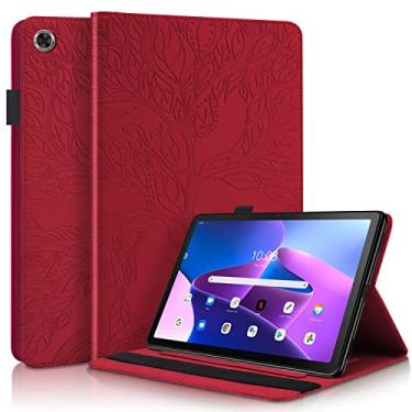 Imagem de Capa para tablet compatível com Lenovo Tab M10 Plus 3ª geração 10,6 polegadas 2022 Capa de couro PU carteira flip capa protetora árvore da vida capa para tablet slot para cartão capa para tablet PC (cor: vermelho)