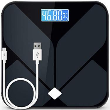Imagem de balança de peso eletrônico recarregável USB balança de banheiro com display digital escala de peso de vidro temperado, antiderrapante, anti-rollover para homens e mulheres