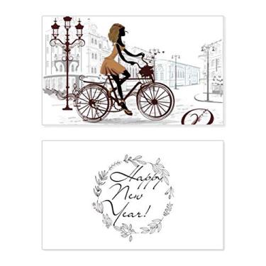 Imagem de Bicycle Lady France Ilustration Pattern New Year Festival Greeting Card Bless Message Gift