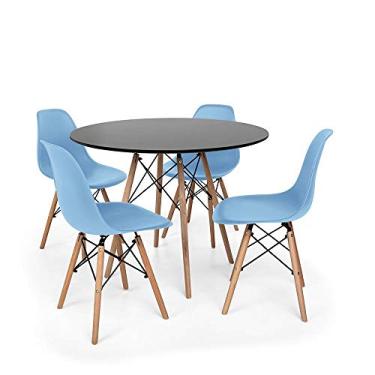 Imagem de Kit Mesa Jantar Eiffel 90cm Preta + 04 Cadeiras Charles Eames - Azul-claro