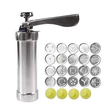 Imagem de Máquina de fazer biscoitos doméstica faça você mesmo, máquina manual de aço inoxidável, secador de biscoitos com 20 peças de moldes de flores