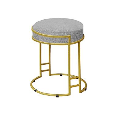 Imagem de Puff Decorativo Redondo Sakura Base Metal Dourado Linho Cinza - Gran Belo