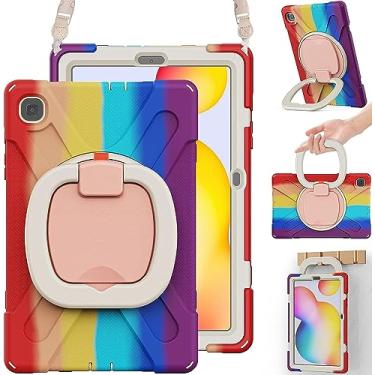 Imagem de Capa para Galaxy Tab S6 Lite 10,4" 2020/2022 (SM-P610/ P615/ P613/ P619), capa protetora resistente com suporte para caneta S, suporte giratório de 360 graus, alça de mão e alça de ombro (vermelho)