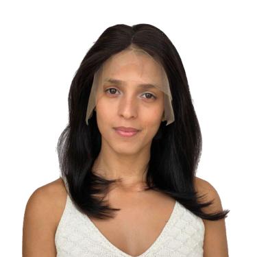 Imagem de Peruca front lace humana lisa castanho escuro 35cm bob wig