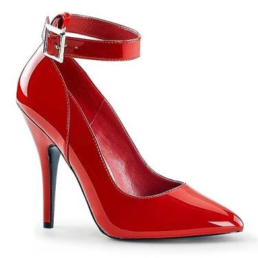 Imagem de Salto alto preto 13 cm couro envernizado bico fino cadarço boca rasa sapatos femininos, Vermelho, 37