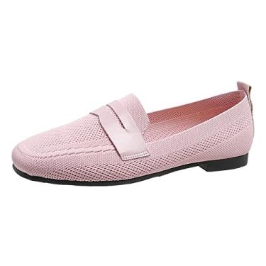 Imagem de Moda Primavera e Verão Sapatos Casuais Femininos Cor Sólida Fundo Redondo Bico Redondo Voando Malha Tecida Sandálias Femininas, rosa, 7