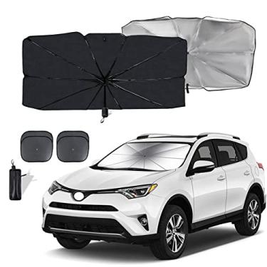 Imagem de Guarda-sol de para-brisa de carro - proteção dobrável guarda-sol de carro protetor solar bloqueio UV interior automotivo para a maioria dos veículos, G (140 cm)