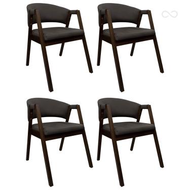 Imagem de Kit 4 Cadeiras de Jantar Estofada Madeira com Braço Arredondada Marrom Café CCS